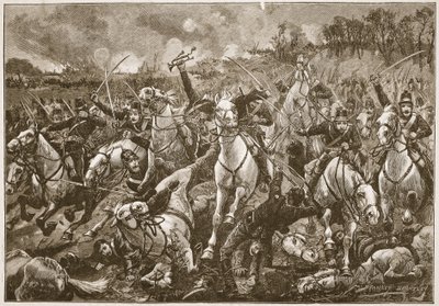 Thundering down the slope, the squadrons broke through the line of Skirmishers, illustration from 